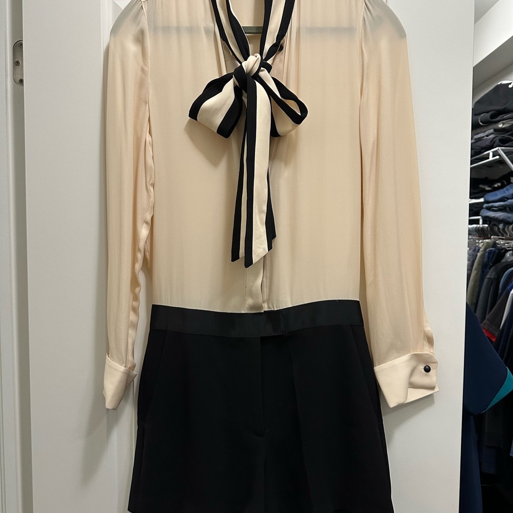 Shorts by Reiss, one piece Cream and Black Blouse with Bow Accent